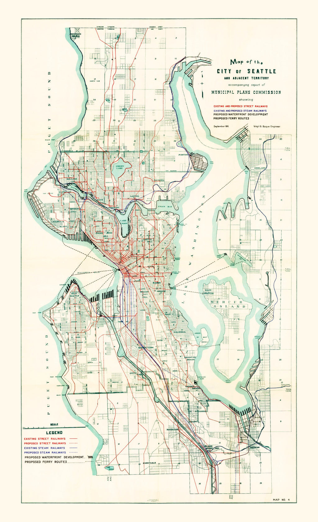 Vintage Map of Seattle, Washington 1911
