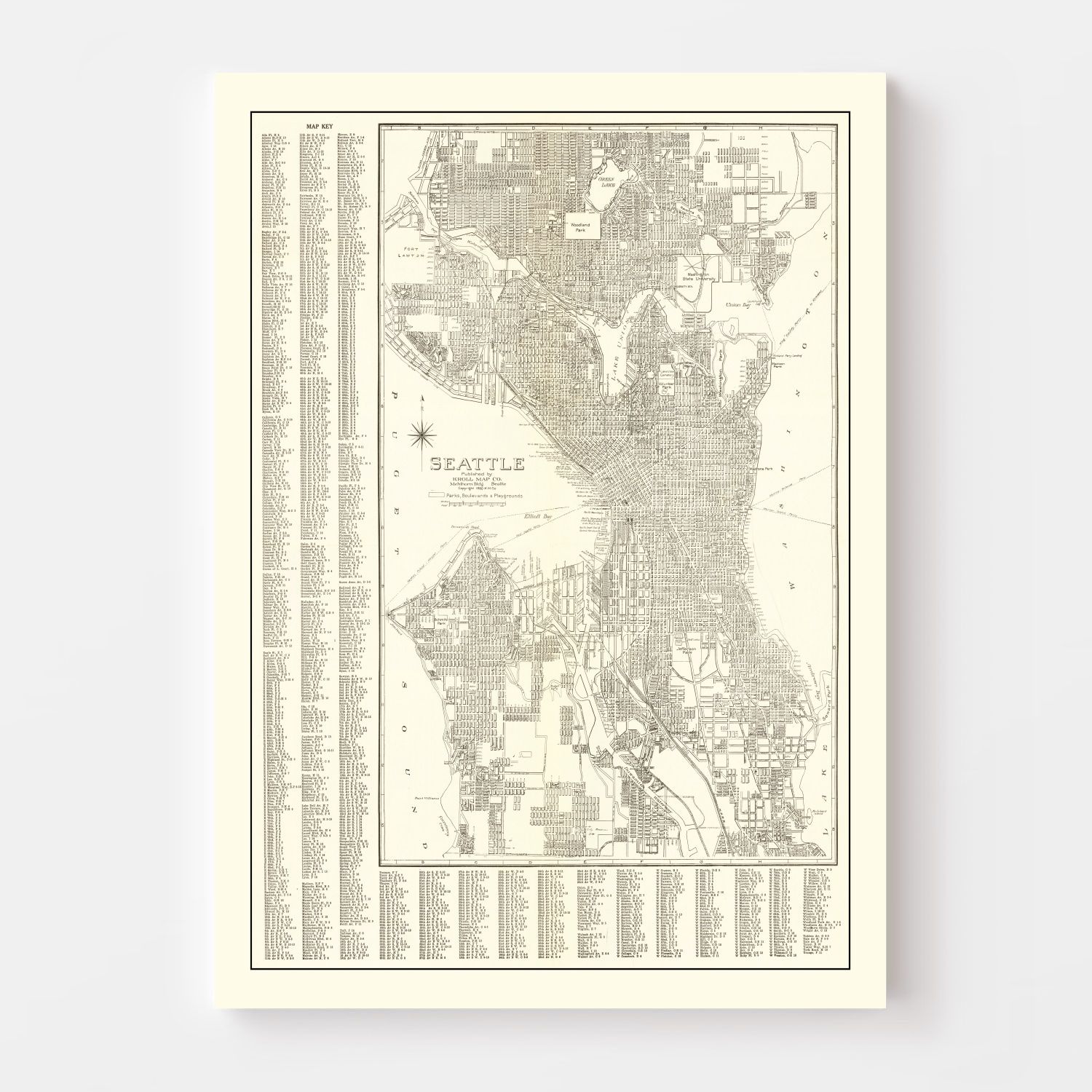 Vintage Map of Seattle, Washington 1920