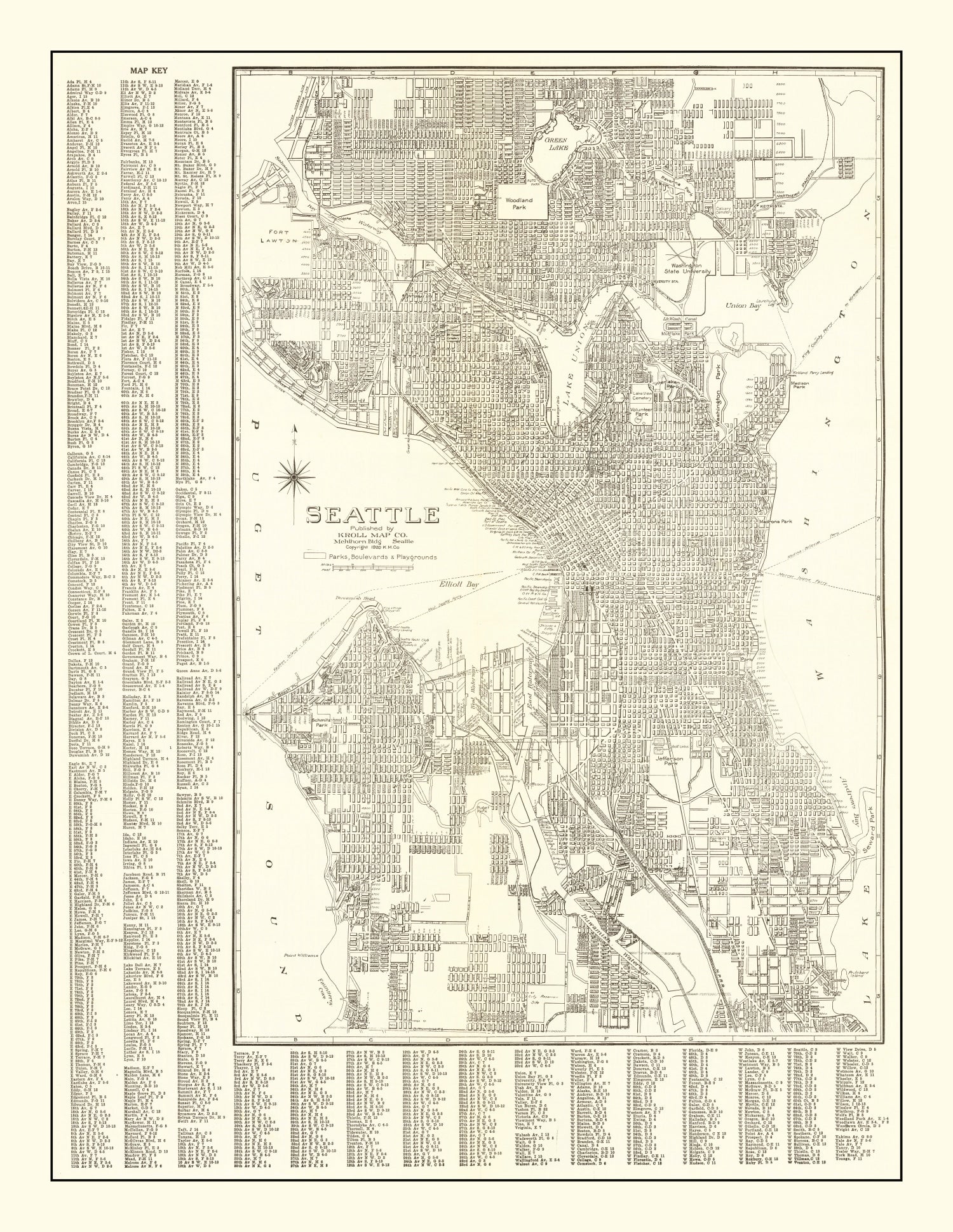 Vintage Map of Seattle, Washington 1920