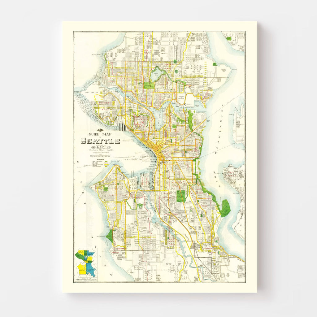 Vintage Map of Seattle, Washington 1924