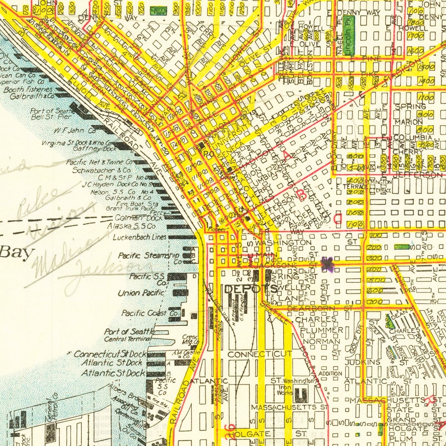Vintage Map of Seattle, Washington 1924