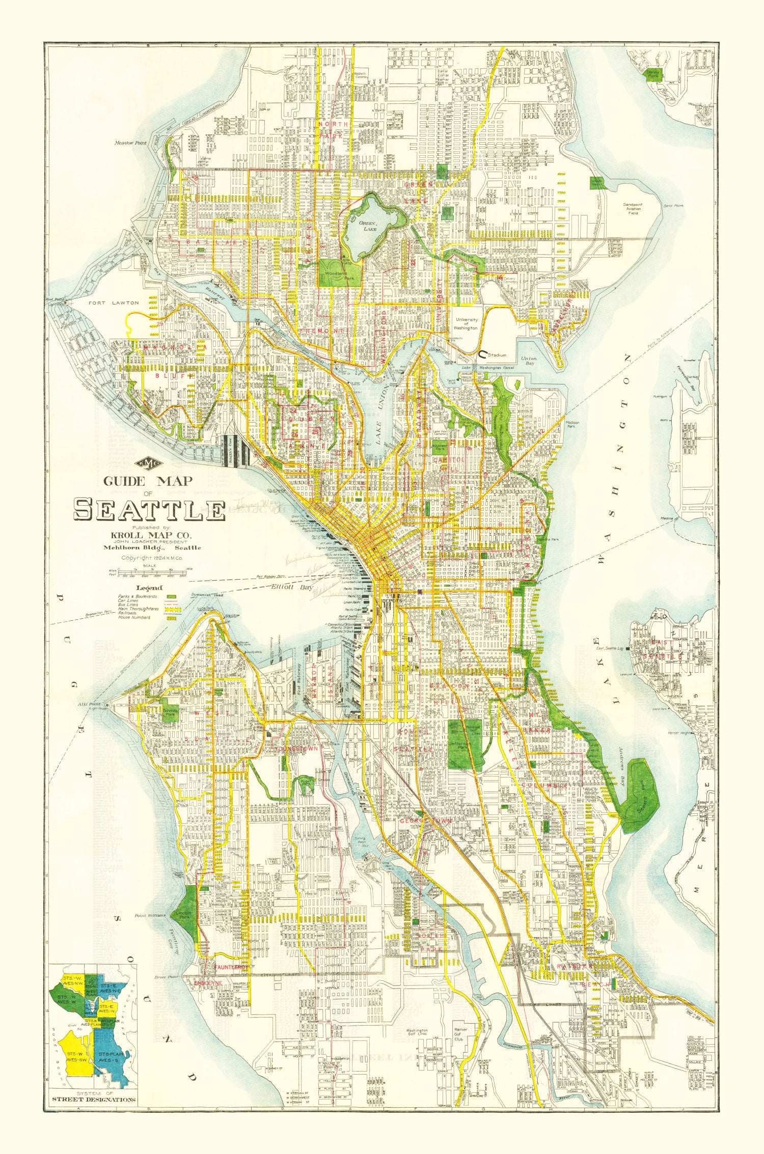 Vintage Map of Seattle, Washington 1924