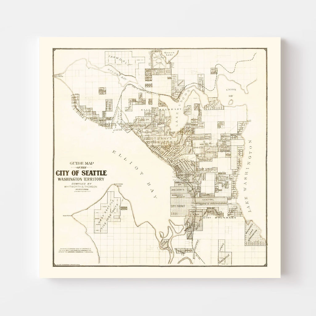 Vintage Map of Seattle, Washington 1887