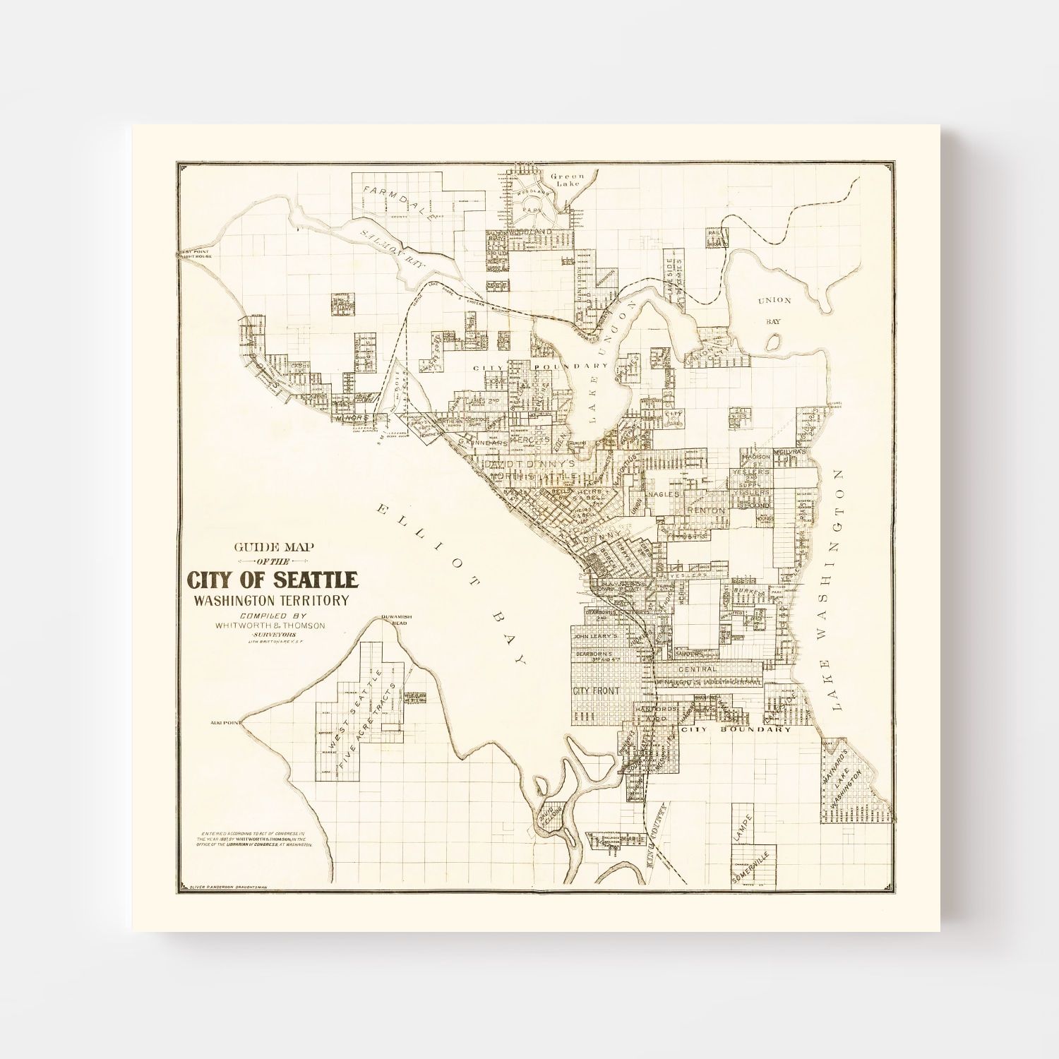 Vintage Map of Seattle, Washington 1887