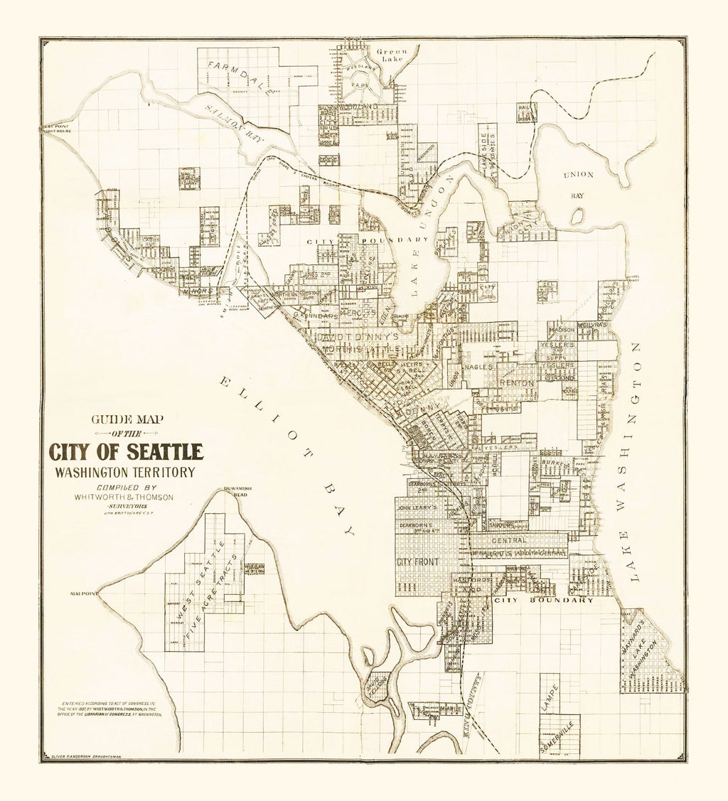 Vintage Map of Seattle, Washington 1887
