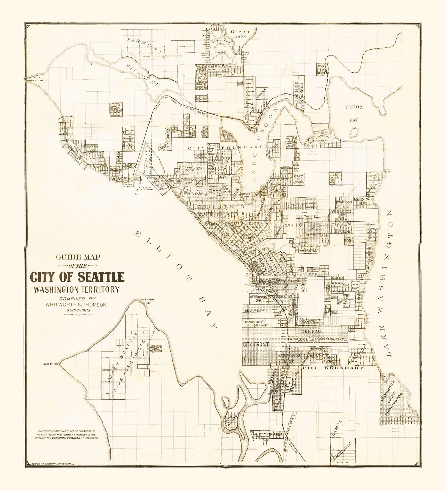 Vintage Map of Seattle, Washington 1887
