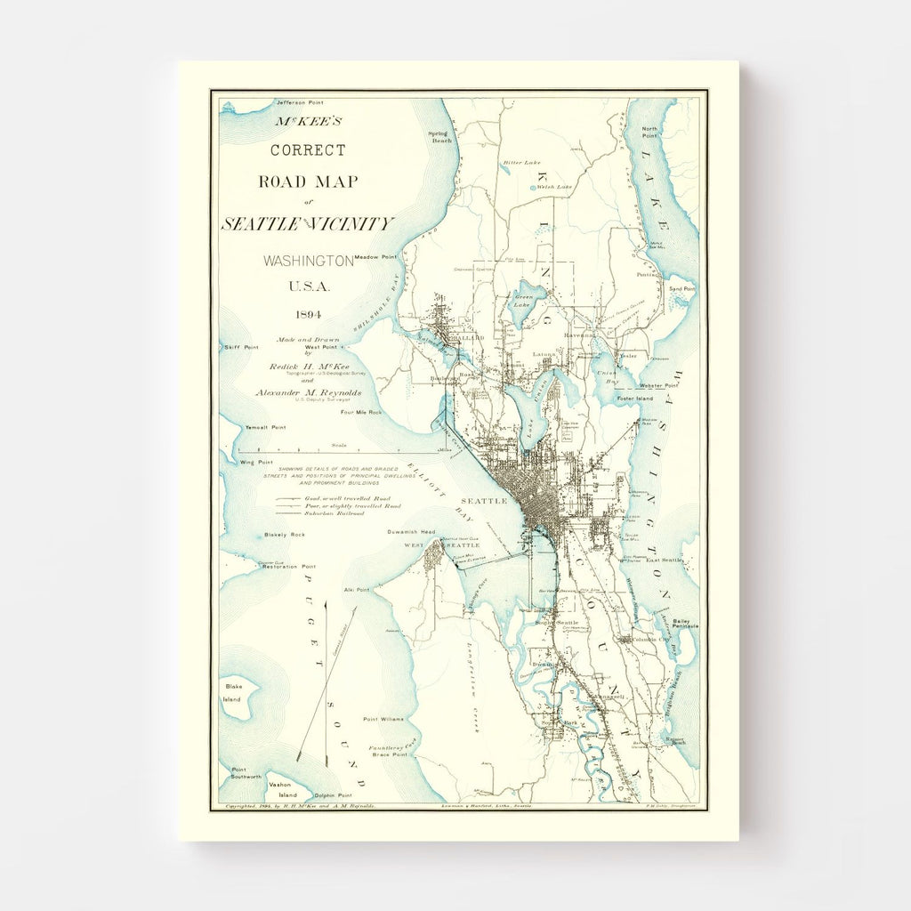 Vintage Map of Seattle, Washington 1894