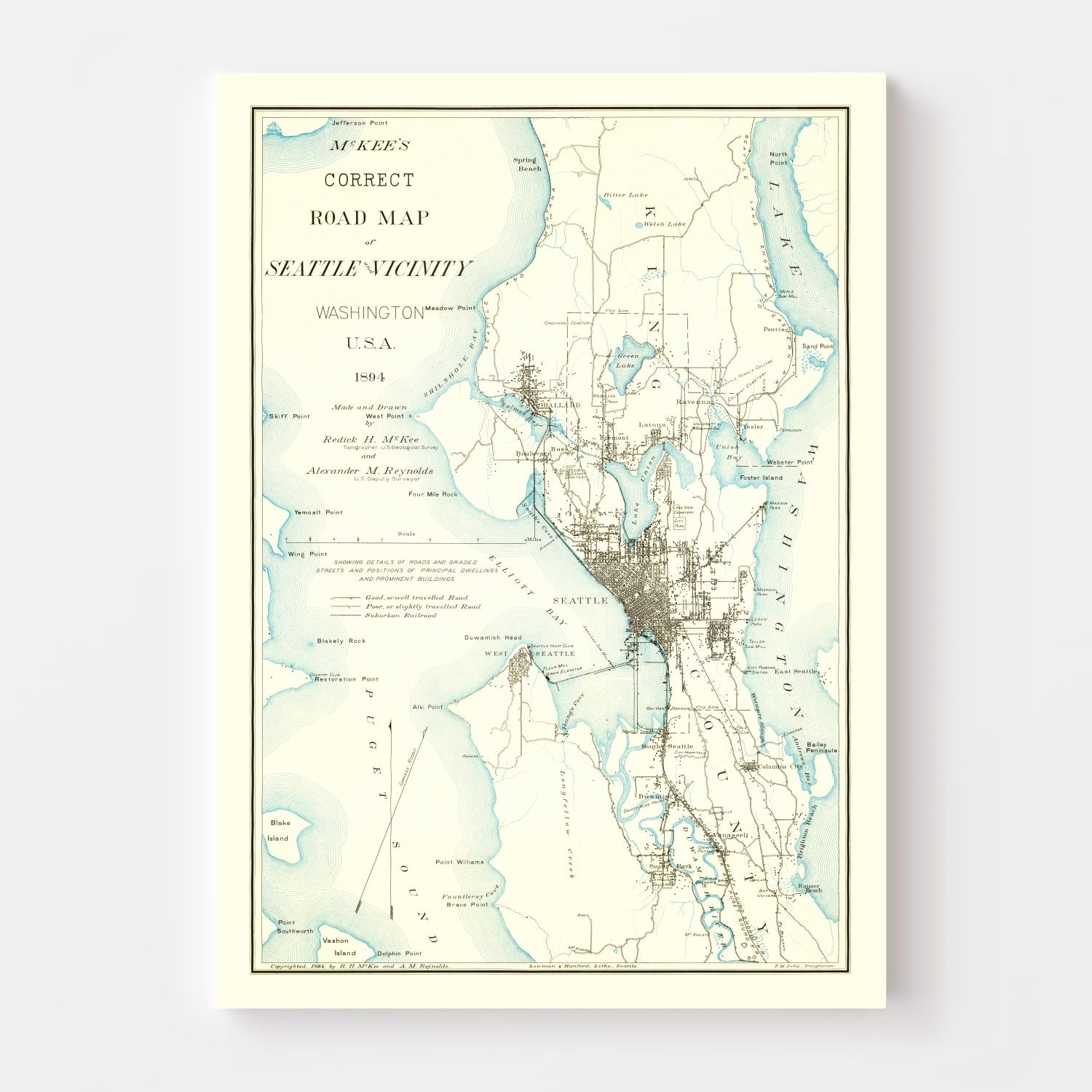 Vintage Map of Seattle, Washington 1894