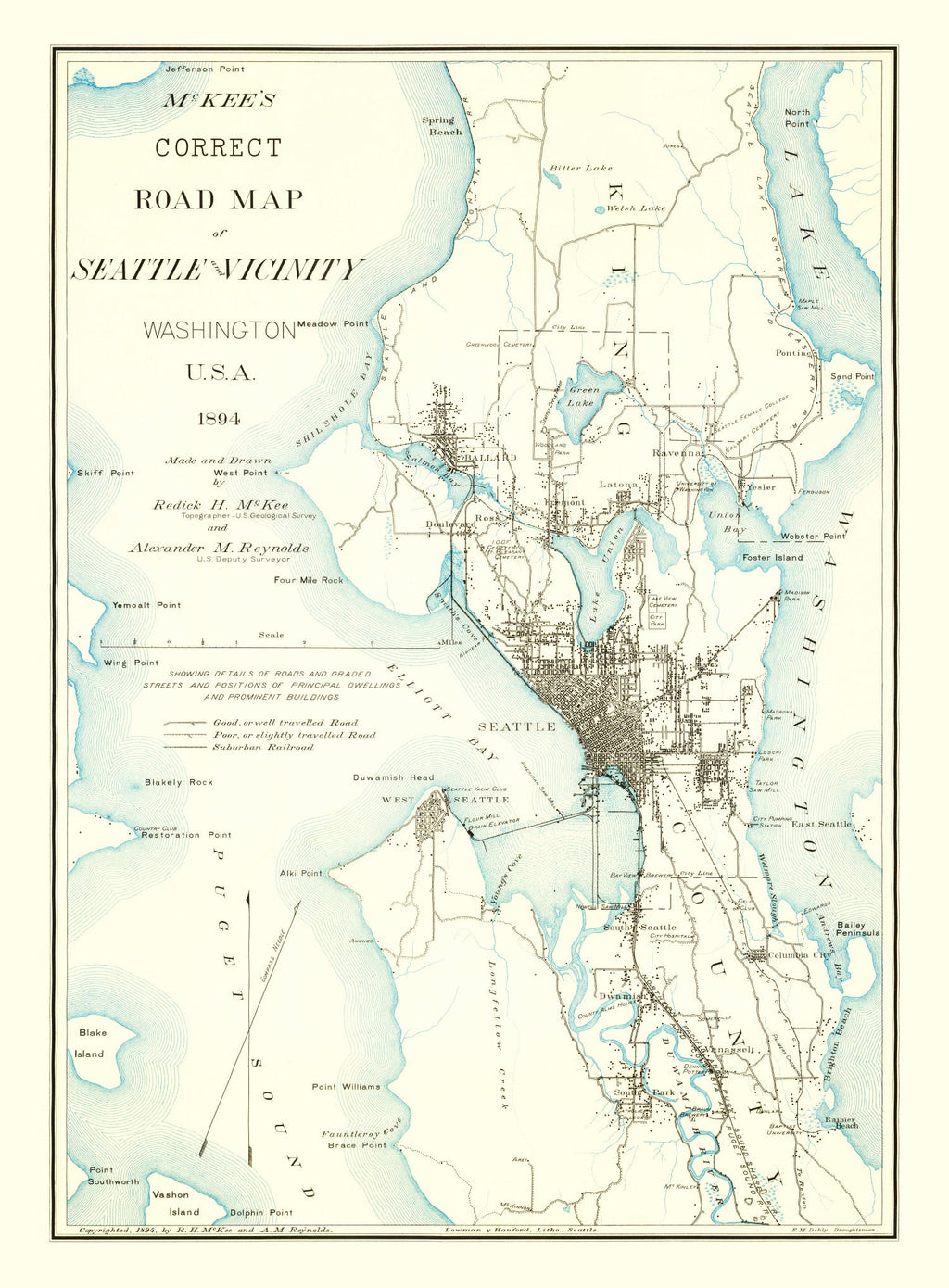 Vintage Map of Seattle, Washington 1894