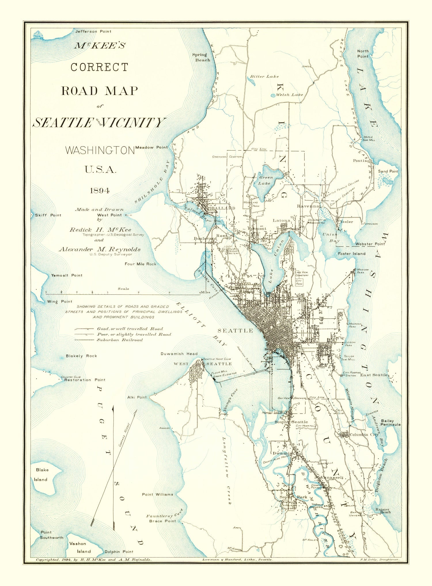 Vintage Map of Seattle, Washington 1894