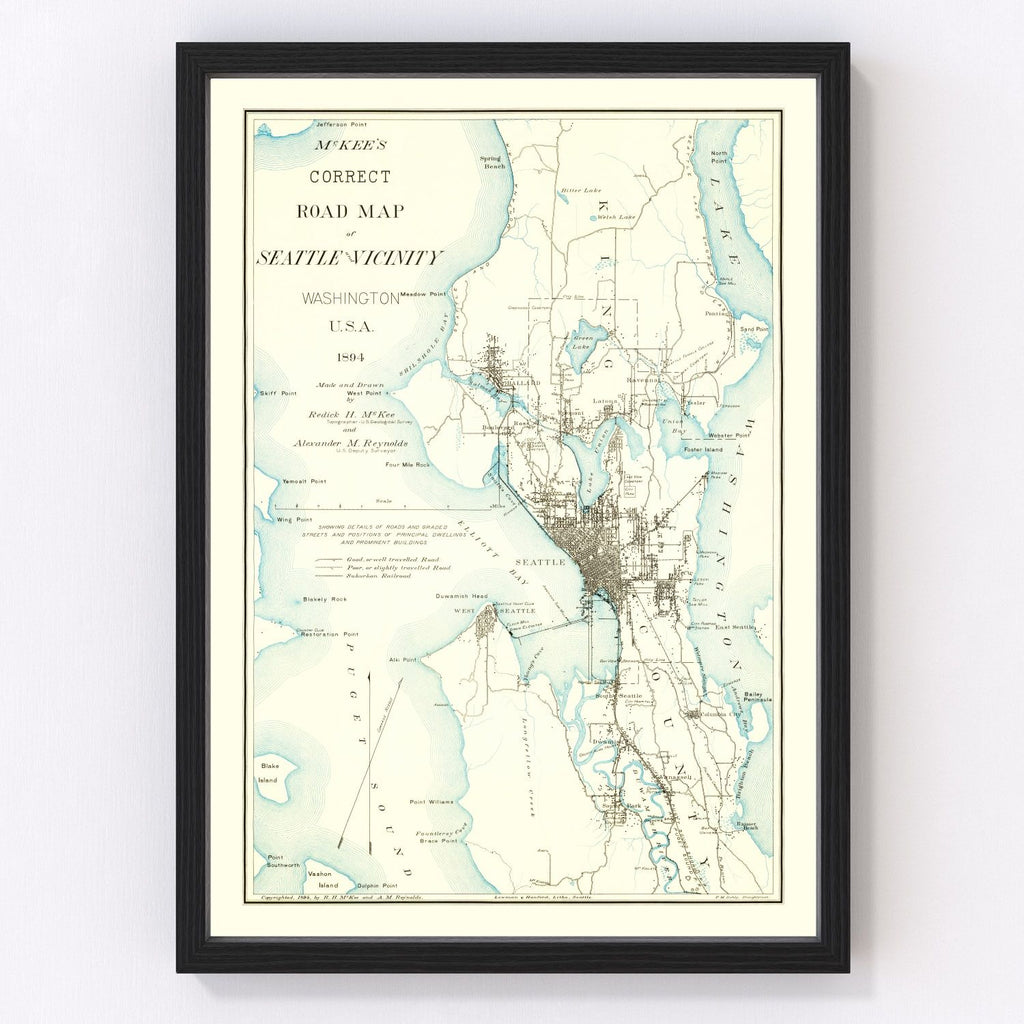 Vintage Map of Seattle, Washington 1894