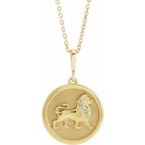 14K Yellow Gold .02 CTW Natural Diamond Lion 16-18" Necklace
