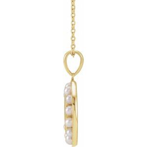 14K Yellow Gold Cultured White Seed Pearl Engravable Halo-Style 16-18" Necklace