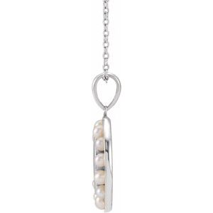 Sterling Silver Cultured White Seed Pearl Engravable Halo-Style 16-18" Necklace