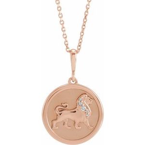 14K Rose Gold .02 CTW Natural Diamond Lion 16-18" Necklace