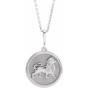 14K White Gold .02 CTW Natural Diamond Lion 16-18" Necklace