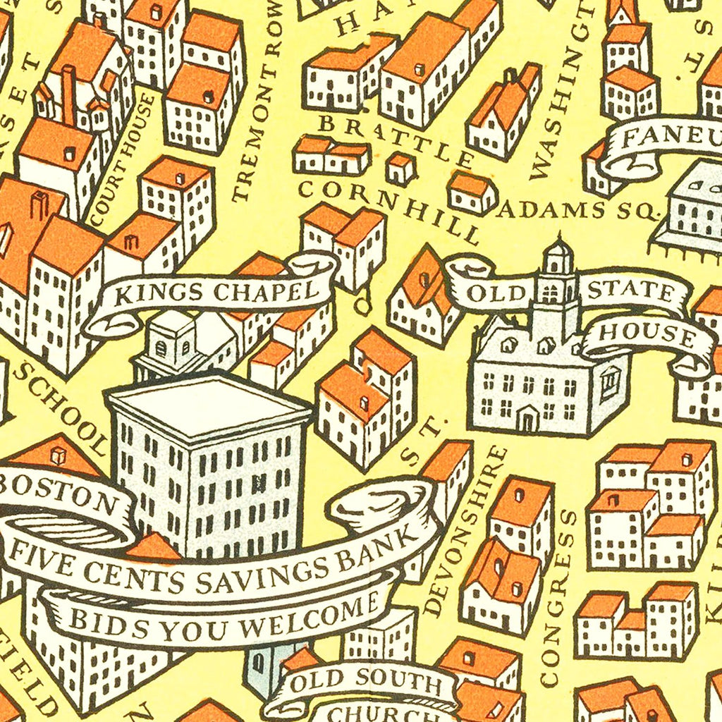 Vintage Map of Boston, Massachusetts 1929