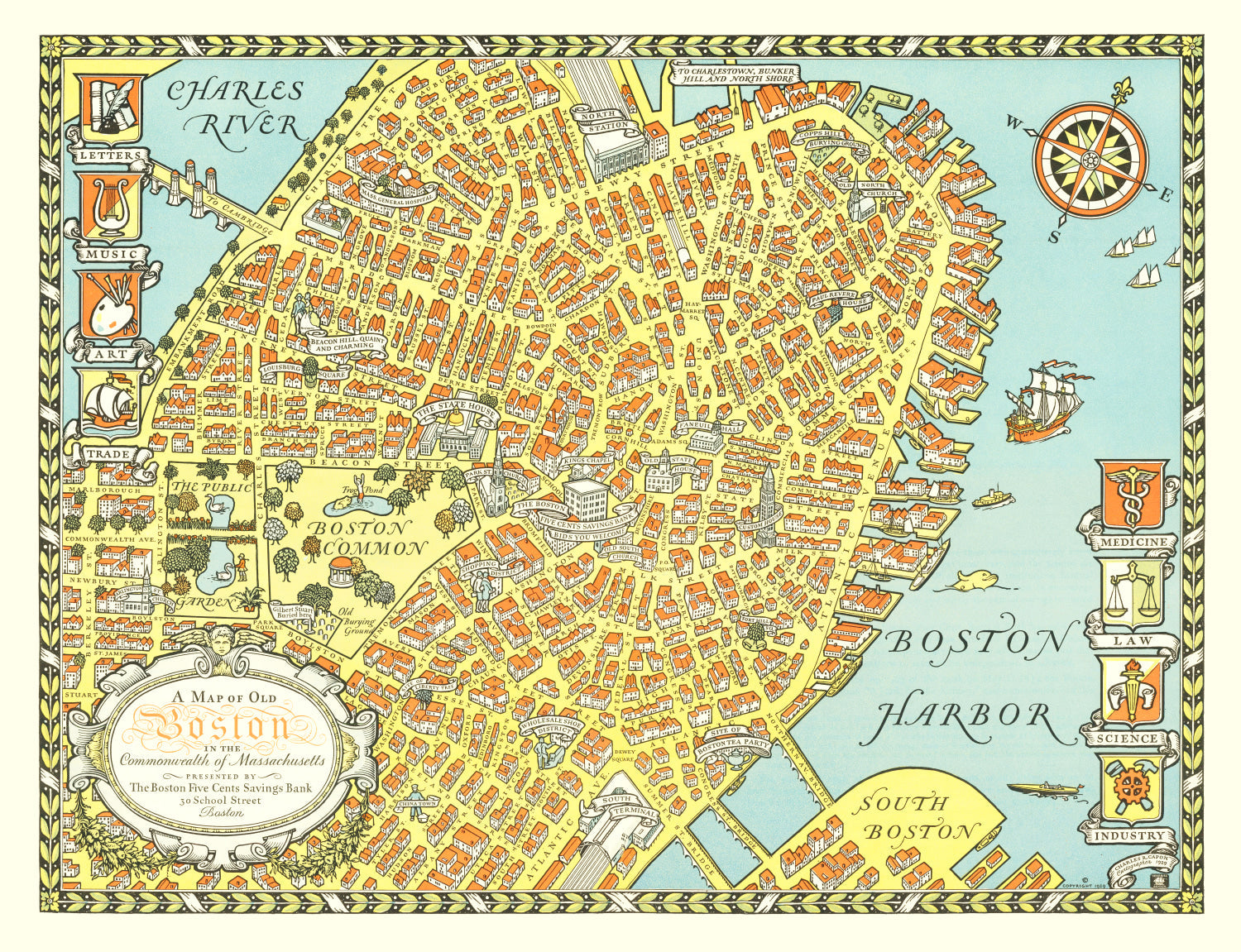 Vintage Map of Boston, Massachusetts 1929