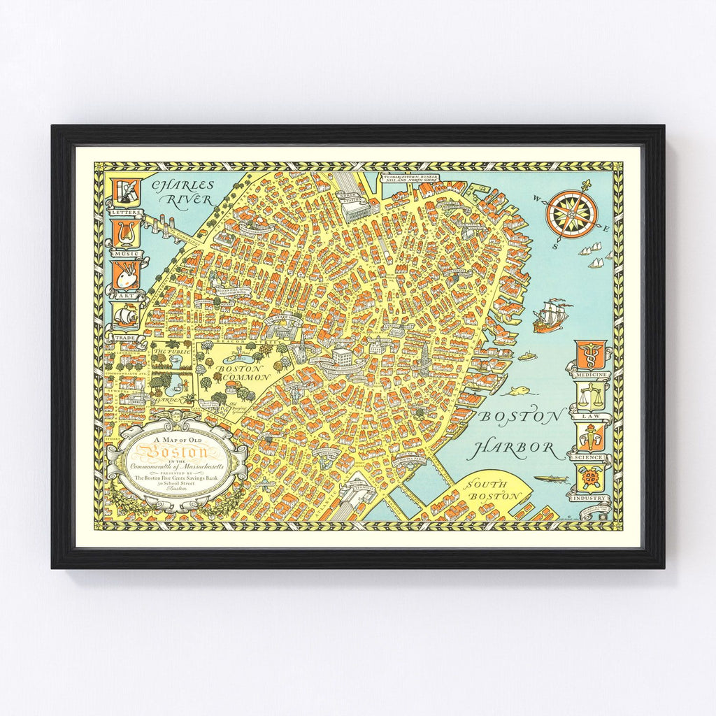 Vintage Map of Boston, Massachusetts 1929