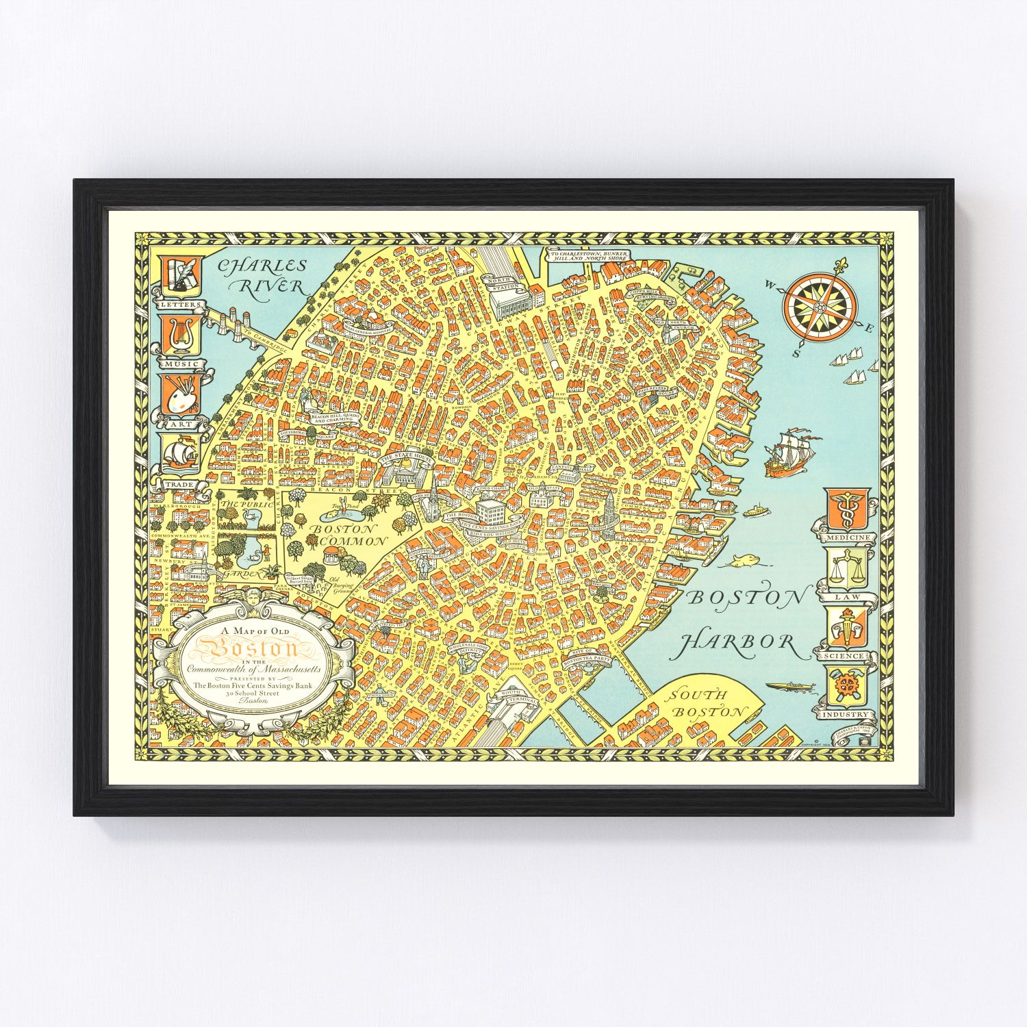 Vintage Map of Boston, Massachusetts 1929