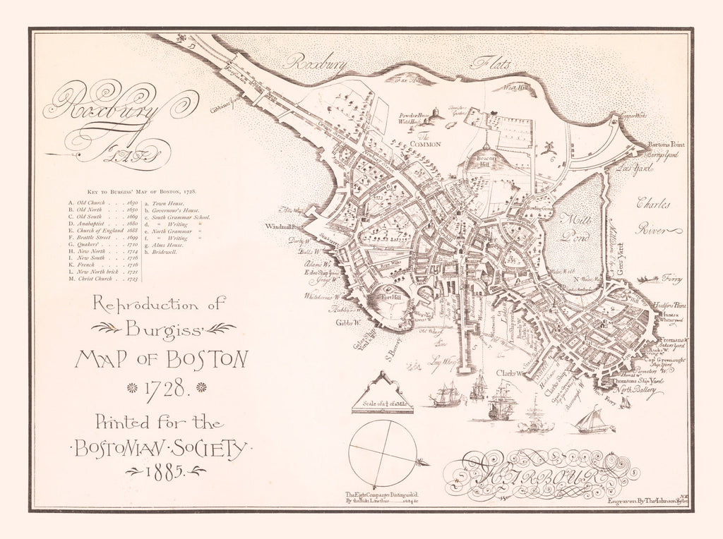 Vintage Map of Boston, Massachusetts 1728