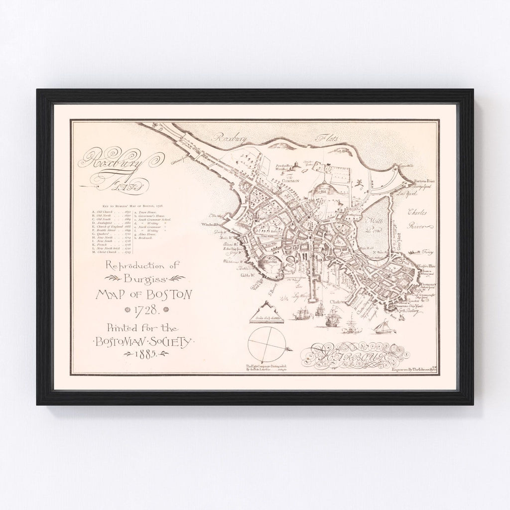 Vintage Map of Boston, Massachusetts 1728