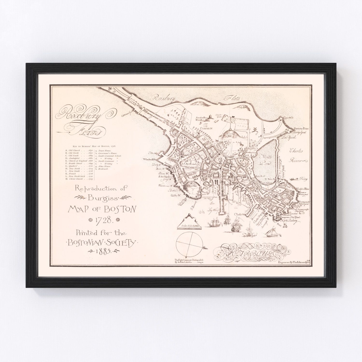 Vintage Map of Boston, Massachusetts 1728