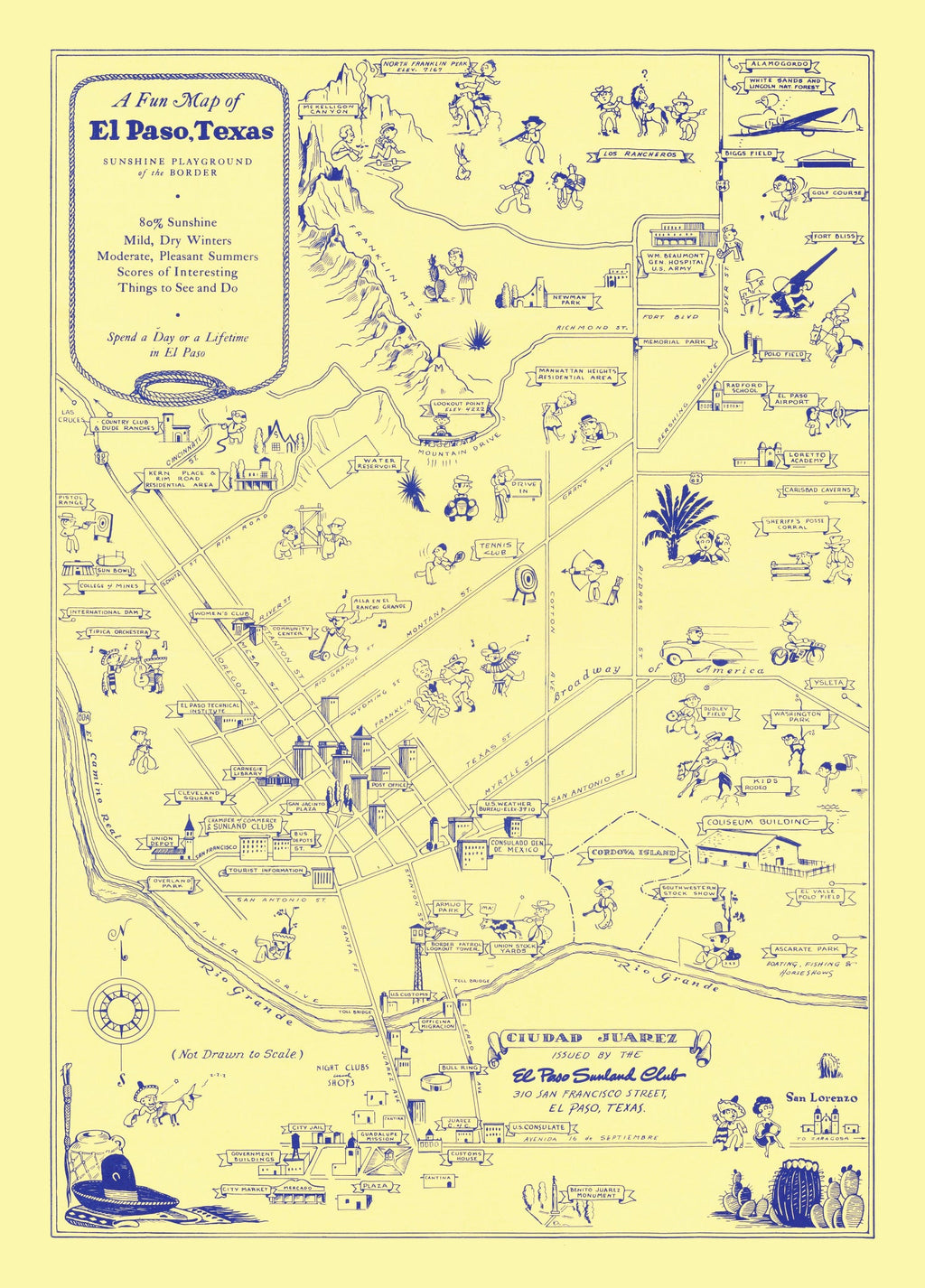 Vintage Map of El Paso, Texas 1945