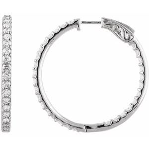14K White Gold 3 CTW Lab-Grown Diamond Inside-Outside 34.5 mm Hinged Hoop Earrings