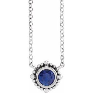 Platinum 3 mm Natural Blue Sapphire Beaded Bezel-Set 18" Necklace