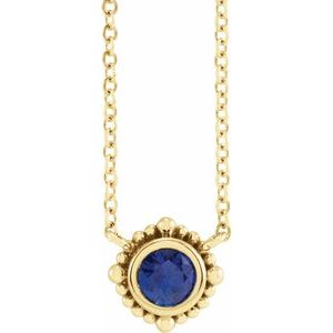 14K Yellow Gold 5 mm Natural Blue Sapphire Beaded Bezel-Set 18" Necklace