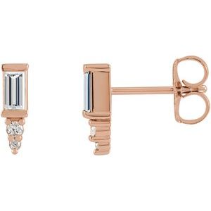 14K Rose Gold 1/6 CTW Natural Diamond Bar Earrings