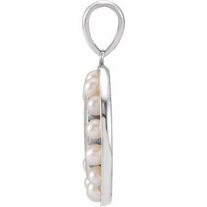 Platinum Cultured White Seed Pearl Engravable Halo-Style Pendant