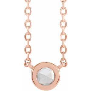 14K Rose Gold 1/3 CT Rose-Cut Natural Diamond Bezel-Set 18" Necklace