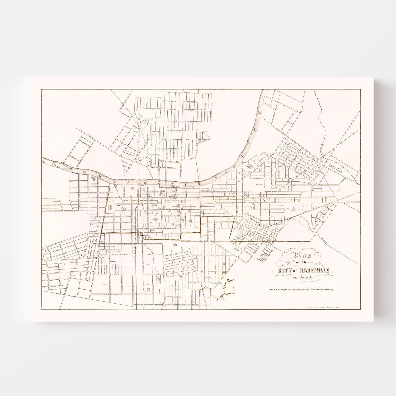 Vintage Map of Nashville, Tennessee 1860