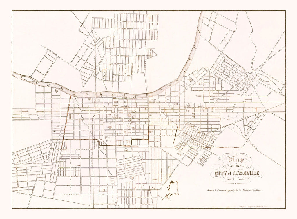Vintage Map of Nashville, Tennessee 1860