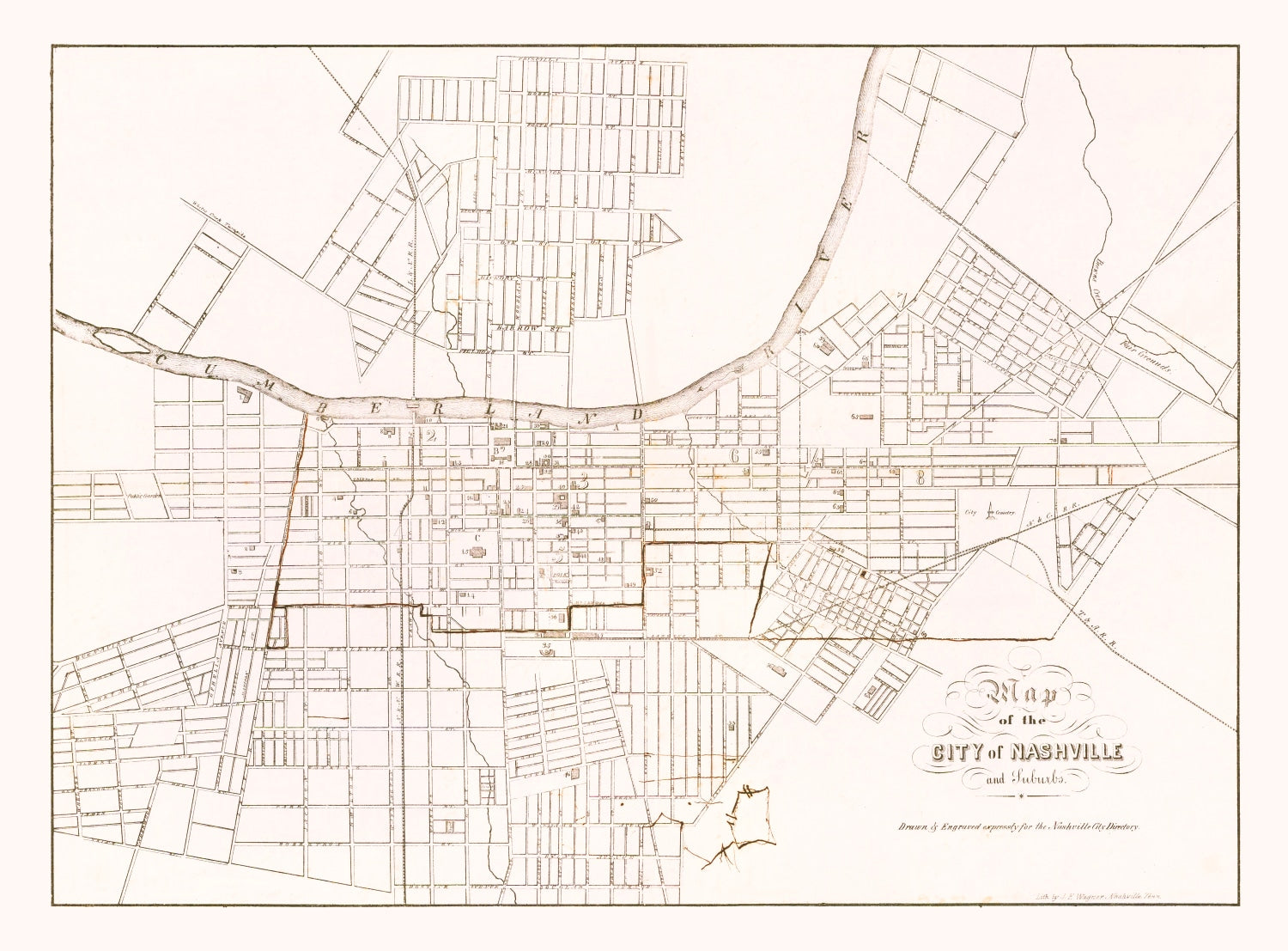 Vintage Map of Nashville, Tennessee 1860