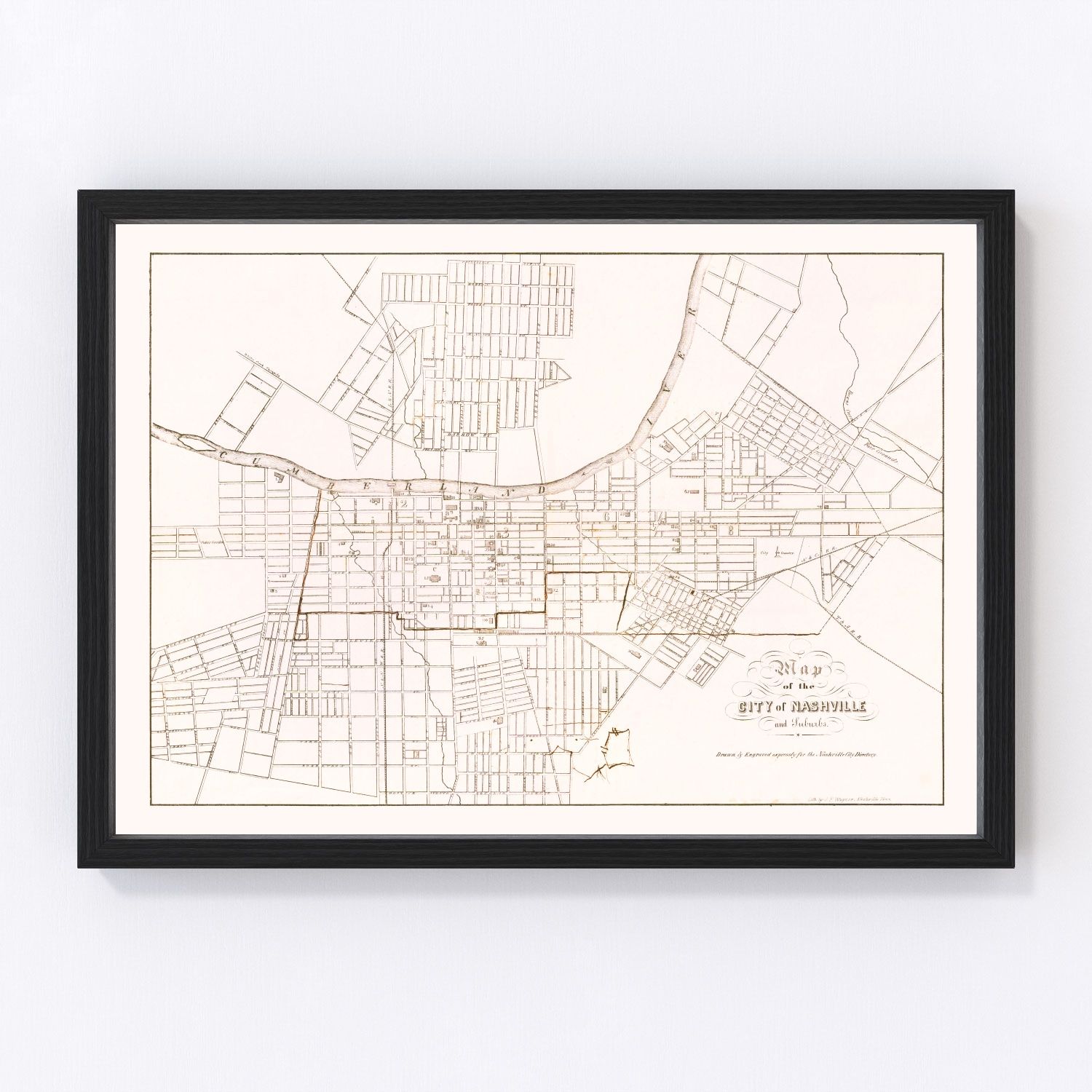 Vintage Map of Nashville, Tennessee 1860