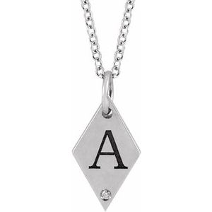 Sterling Silver .005 CT Natural Diamond Rhombus 16-18" Necklace