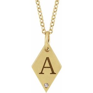 14K Yellow Gold .005 CT Natural Diamond Rhombus 16-18" Necklace