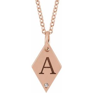 14K Rose Gold .005 CT Natural Diamond Rhombus 16-18" Necklace