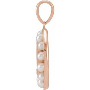 14K Rose Gold Cultured White Seed Pearl Engravable Halo-Style Pendant