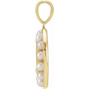 14K Yellow Gold Cultured White Seed Pearl Engravable Halo-Style Pendant