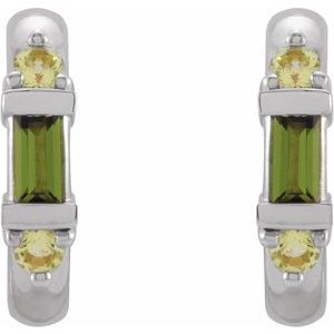 Platinum Natural Green Tourmaline & Natural Peridot Hoop Earrings – image 2