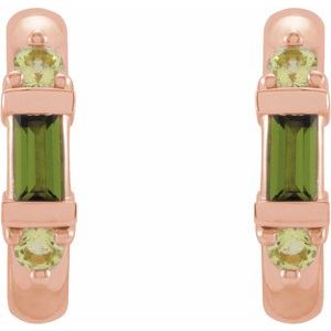 14K Rose Gold Natural Green Tourmaline & Natural Peridot Hoop Earrings – image 2