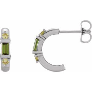 14K White Gold Natural Green Tourmaline & Natural Peridot Hoop Earrings