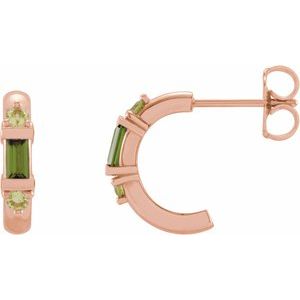 14K Rose Gold Natural Green Tourmaline & Natural Peridot Hoop Earrings