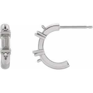 Platinum 4x2 mm Straight Baguette Hoop Earring Mounting