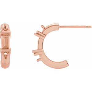 14K Rose Gold 4x2 mm Straight Baguette Hoop Earring Mounting