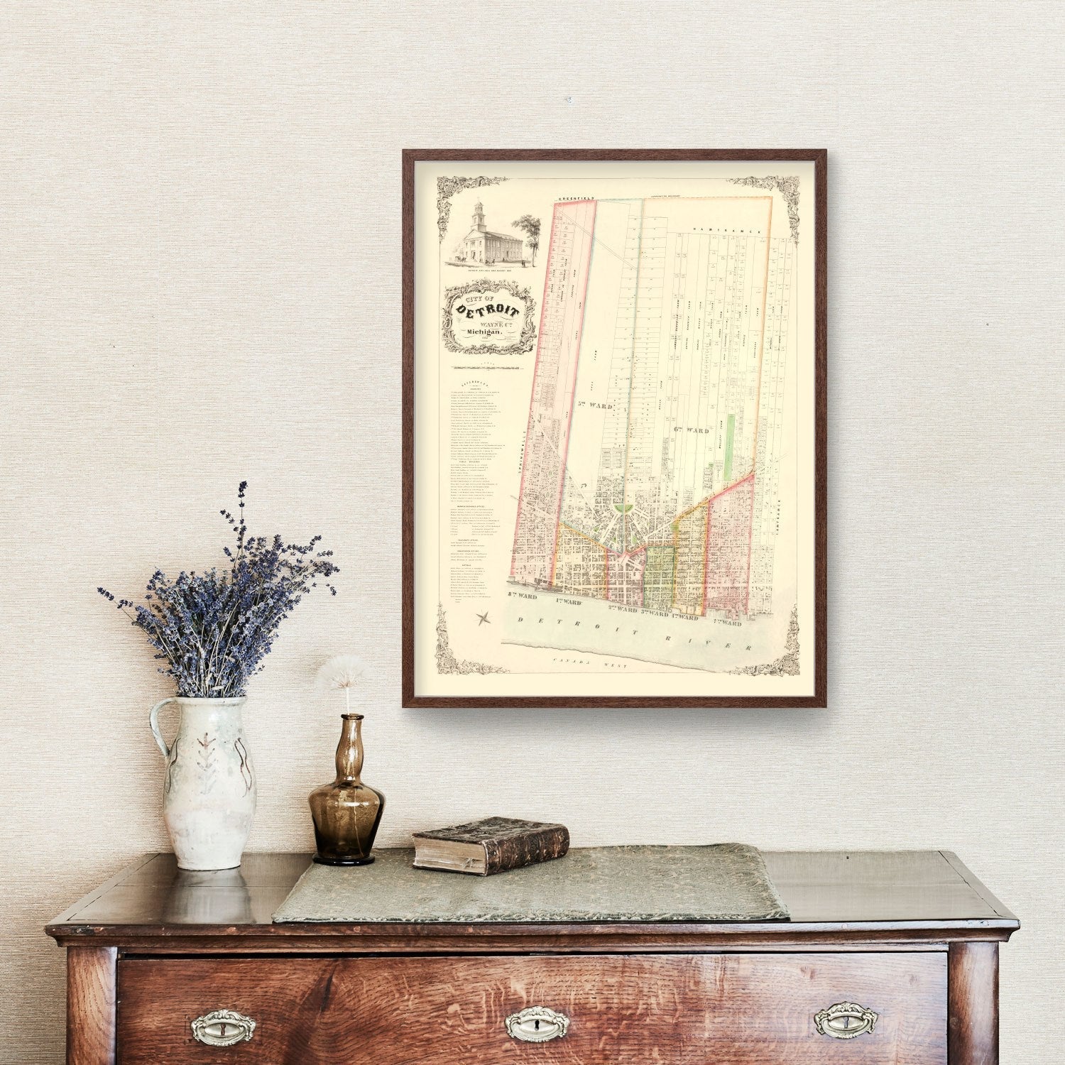 Vintage Map of Detroit, Michigan 1853